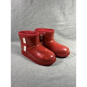 Ugg Girls Classic Clear Mini II Boots Red White 1112386K Snow Kids Size 4
